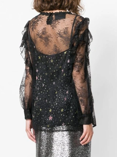 Shop Boutique Moschino Lace Star Blouse In Black