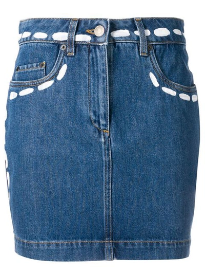 Shop Moschino Denim Mini Skirt In Blue