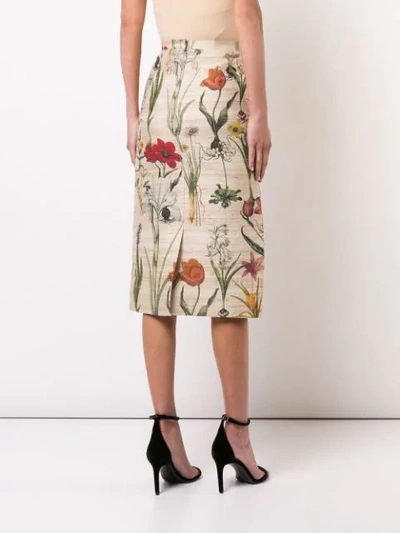 Shop Oscar De La Renta Flower Pencil Skirt - Neutrals