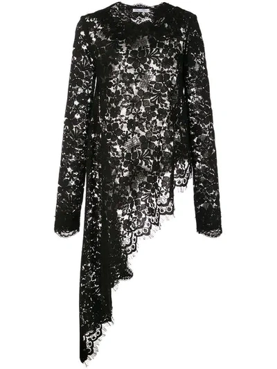 Oscar De La Renta Lace-trim Asymmetric-hem Blouse In Black | ModeSens