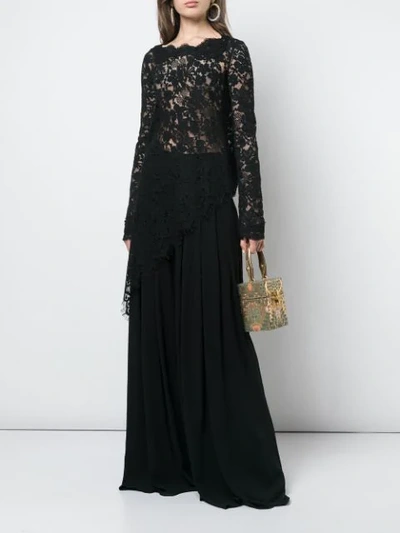 Shop Oscar De La Renta Lace Asymmetric Blouse In Black