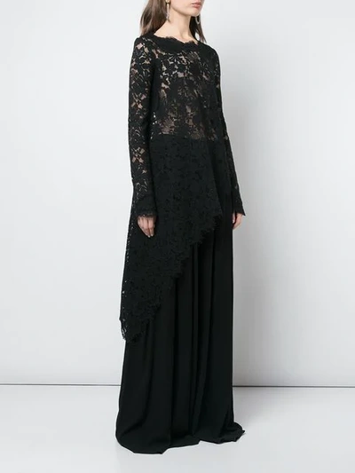 Shop Oscar De La Renta Lace Asymmetric Blouse In Black