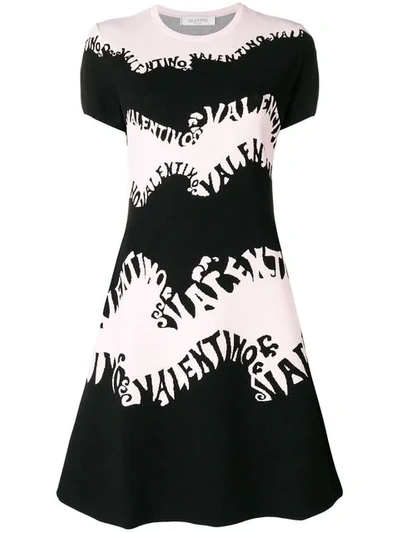 Shop Valentino Contrast Logo Print Dress - Black