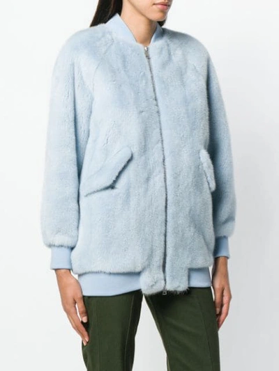 Shop Blancha Mink Fur Bomber Jacket In Blue