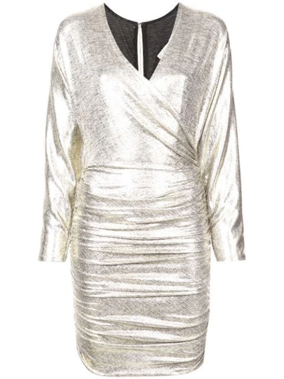 Shop Alice And Olivia Ruched Midi Dress In Silver