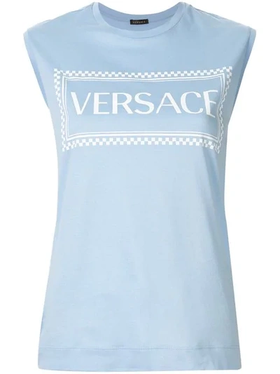 Shop Versace Logo Tank In Blue