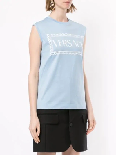 Shop Versace Logo Tank In Blue