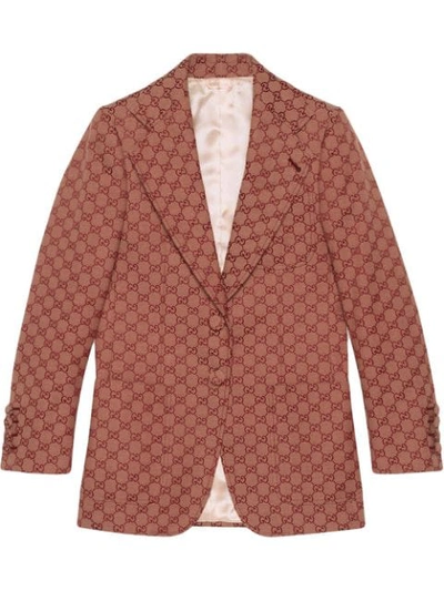 Shop Gucci Gg Supreme Print Blazer Jacket In Red