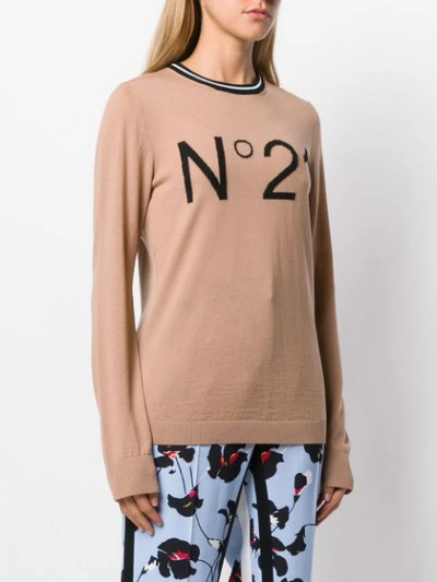 Shop N°21 Intarsia Logo Jumper In Neutrals