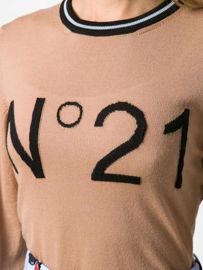 Shop N°21 Intarsia Logo Jumper In Neutrals