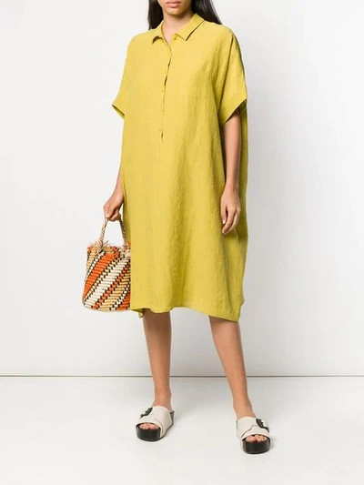 Shop Apuntob Oversized Henley Dress - Yellow