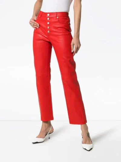 Shop Joseph Den Buttoned Cropped Leather Trousers In Red