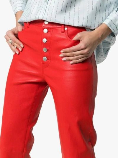 JOSEPH DEN BUTTONED CROPPED LEATHER TROUSERS - 红色