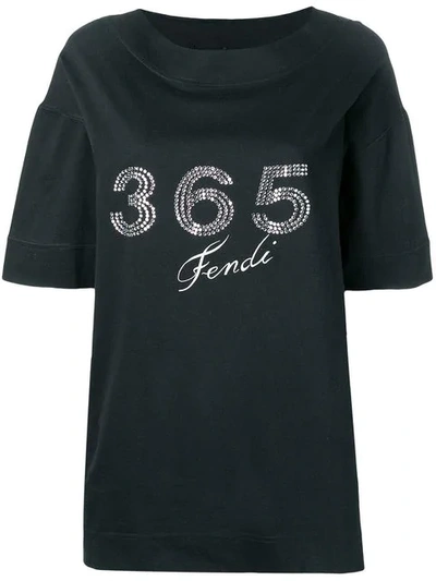 Pre-owned Fendi 1980's 365 Rhinestone T-shirt In Black