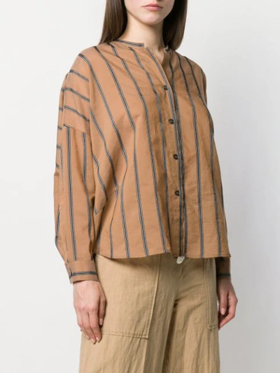 Shop Tela Loose Striped Blouse - Brown