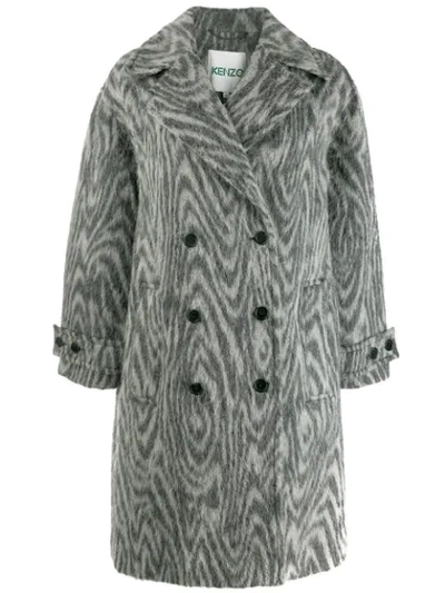 Shop Kenzo Zebra-print Double-breasted Coat In Grey