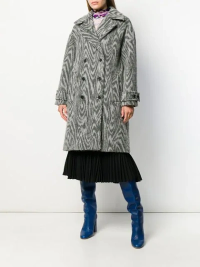 Shop Kenzo Zebra-print Double-breasted Coat In Grey