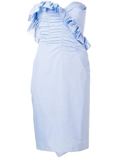 Shop Alexa Chung Strapless Pinstripe Dress In Blue