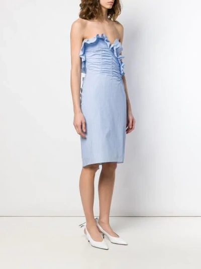 Shop Alexa Chung Strapless Pinstripe Dress In Blue
