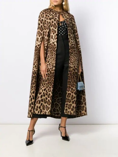 Shop Dolce & Gabbana Leopard Pattern Cape Coat In Brown