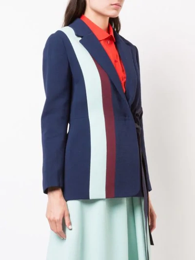 Shop Delpozo Striped Tie-waist Blazer In Blue