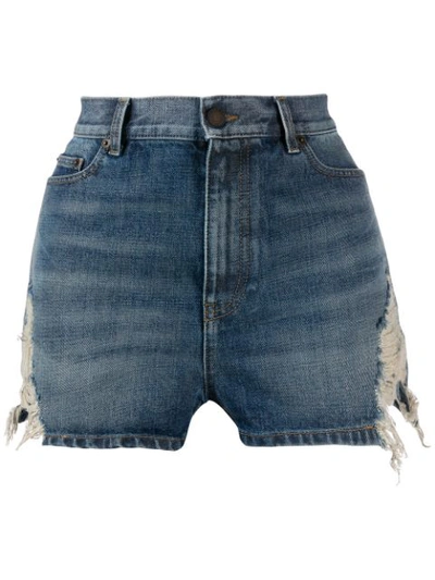 Shop Saint Laurent Ripped Denim Shorts In Blue