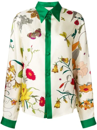Shop Gucci Flora Print Shirt In 3067 Avorio