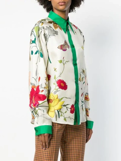 Shop Gucci Flora Print Shirt In 3067 Avorio