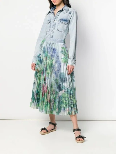 RED VALENTINO PLEATED FLORAL MIDI SKIRT - 绿色