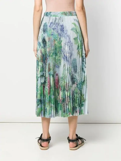 Shop Red Valentino Pleated Floral Midi Skirt In Green
