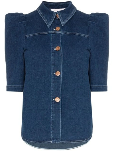 SEE BY CHLOÉ BUTTON DOWN PUFF SLEEVE DENIM BLOUSE - 蓝色