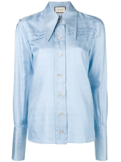 Shop Gucci Long Peaked Collar Shirt In Blue