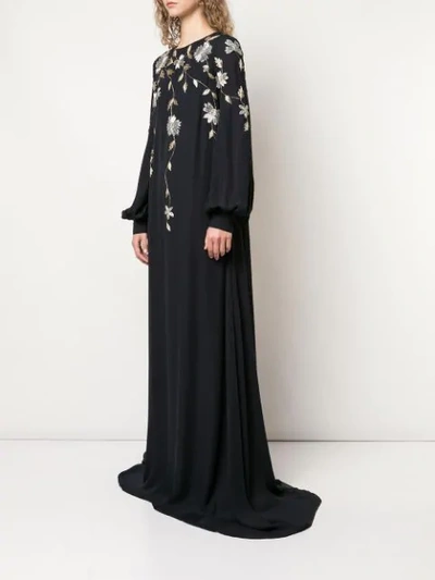 Shop Oscar De La Renta Floral Embroidered Maxi Dress In Black