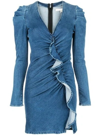 Shop Jonathan Simkhai Denim Ruffle Dress - Blue