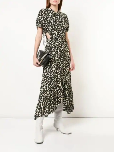 Shop Proenza Schouler Textured Crepe Painted Dot Cinched Dress In Black