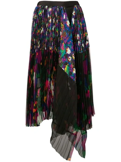 Shop Sacai Asymmetric Pleated Skirt In 001 Black