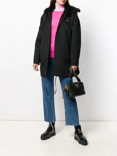Shop Prada Hooded Buckle Zip-up Jacket In Black