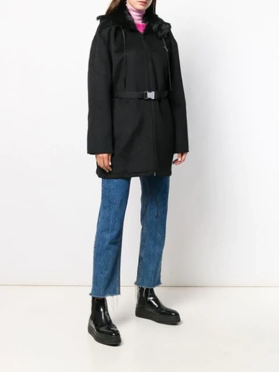 Shop Prada Hooded Buckle Zip-up Jacket In Black