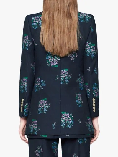 Shop Gucci Flowers Fil Coupé Cotton Wool Jacket In 4548 Blu