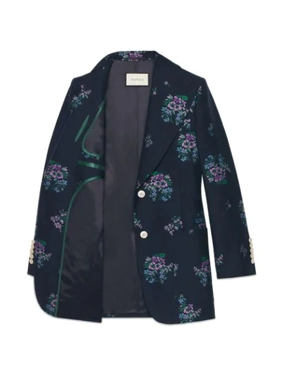 Shop Gucci Flowers Fil Coupé Cotton Wool Jacket In 4548 Blu