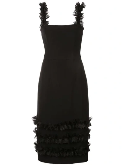 Shop Christian Siriano Embroidered Ruffle Details Dress In Black