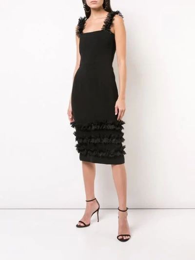 Shop Christian Siriano Embroidered Ruffle Details Dress In Black