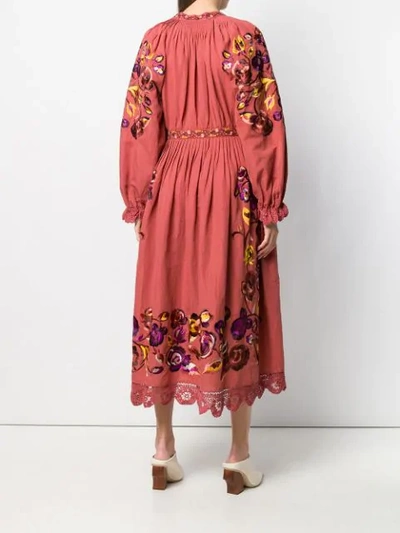 Shop Ulla Johnson Embroidered Floral Dress In Red