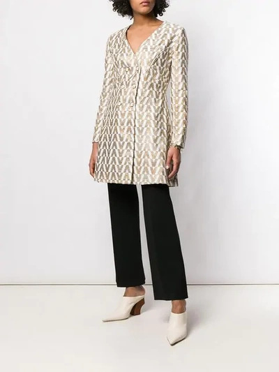 Shop Valentino Jacquard Knit Brocade Coat In Gold