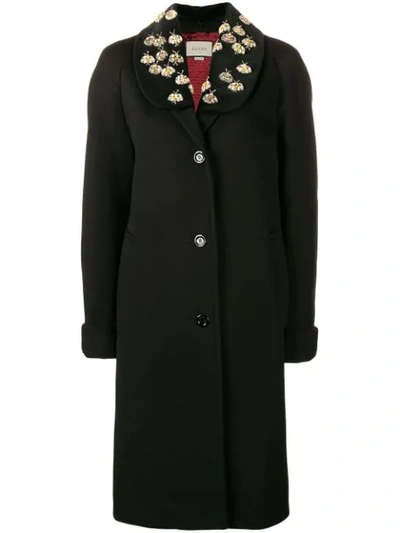 Shop Gucci Embellished Coat In Black