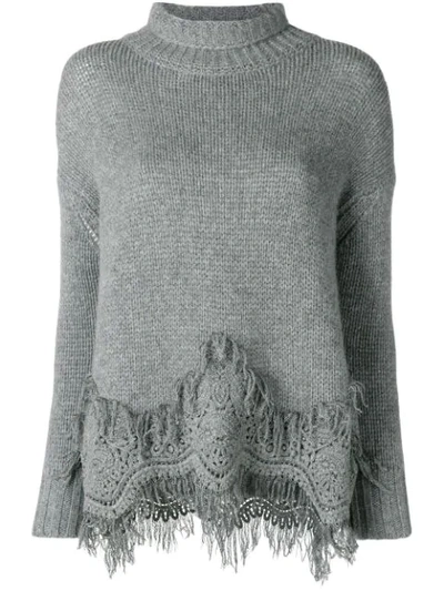 Shop Ermanno Scervino Embroidered Hem Jumper - Grey