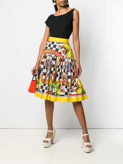 Shop Dolce & Gabbana Sicilian Carretto Lemon Print Skirt In Yellow