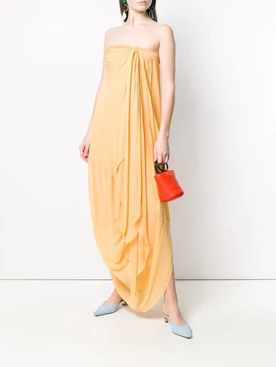 Shop Jacquemus Strapless Drape Dress In Yellow