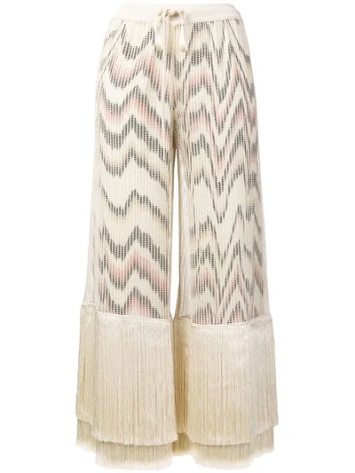 Shop Missoni Fringe Cropped Trousers In Neutrals
