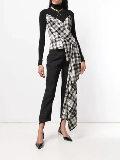 Shop Monse Asymmetric Plaid Corset Top In Black